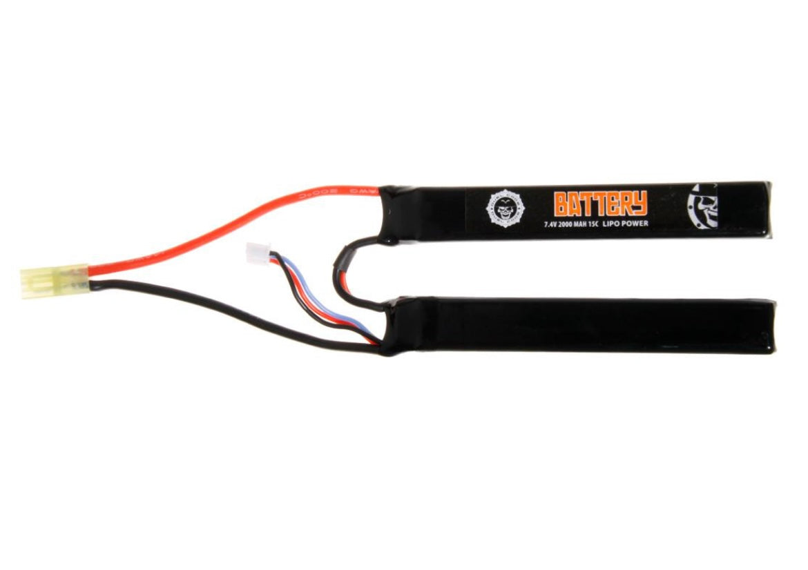 Duel Code Batterie LiPo 7.4V 2000 mAh 15C 2 stick - Terminal Airsoft