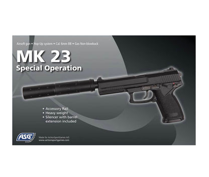 ASG MK23 Special Operation GAZ Fixe + Silencieux canon 0.7J