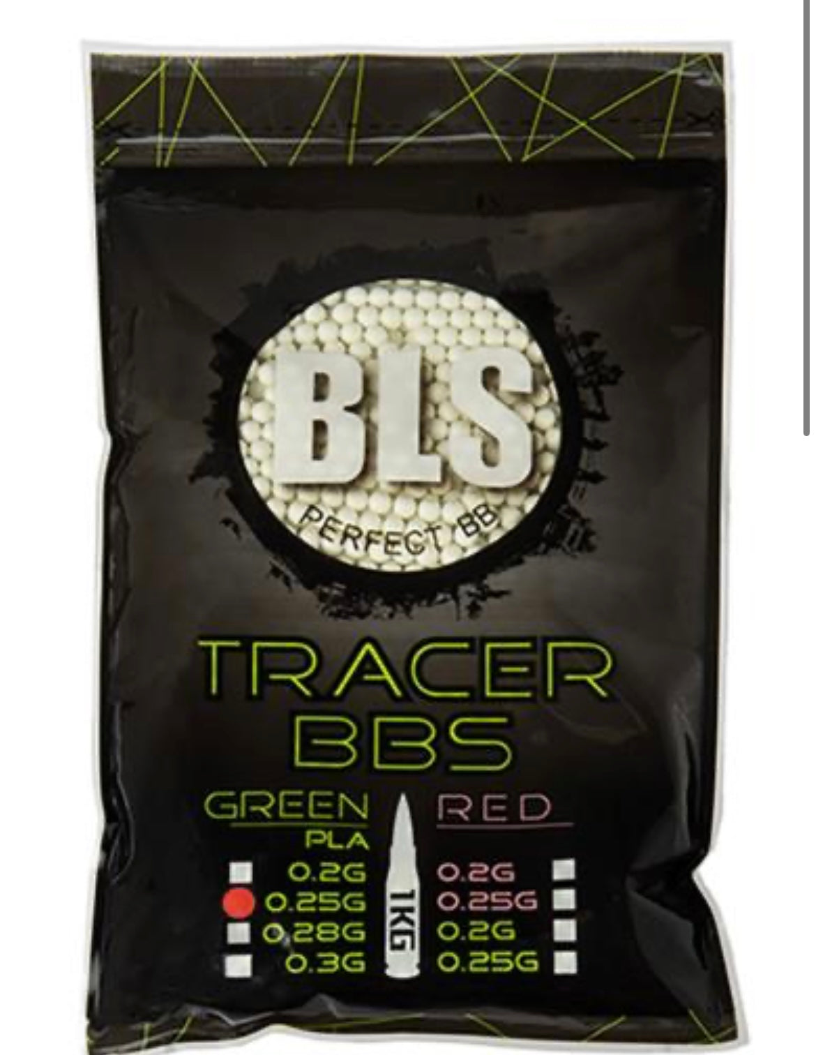 BLS Billes Traçantes Vertes BIO 0.25g (x4000) sachet de 1kg - Terminal Airsoft
